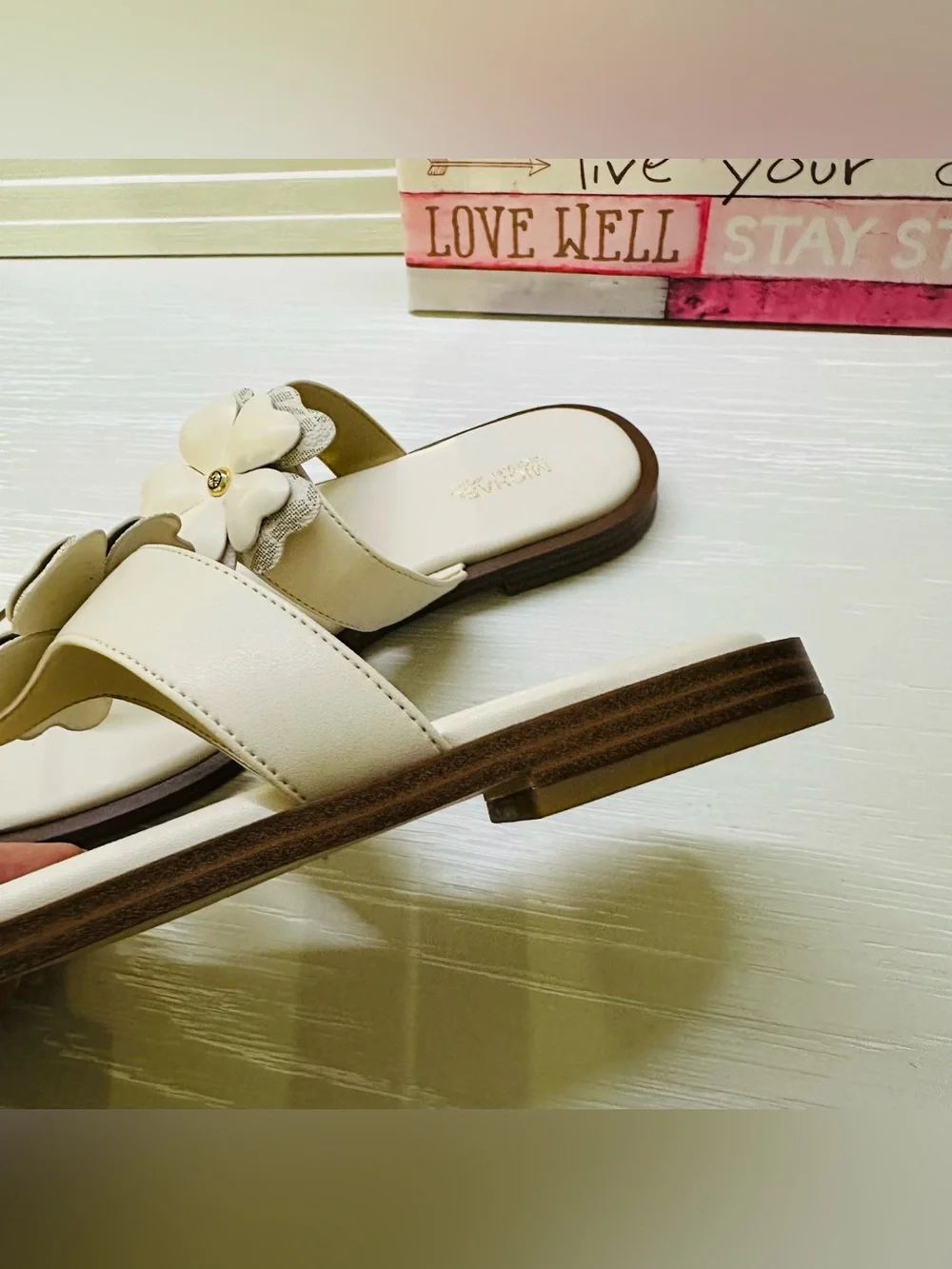 Michael Kors Callie Embellished Signature Logo Trim Thong Sandal